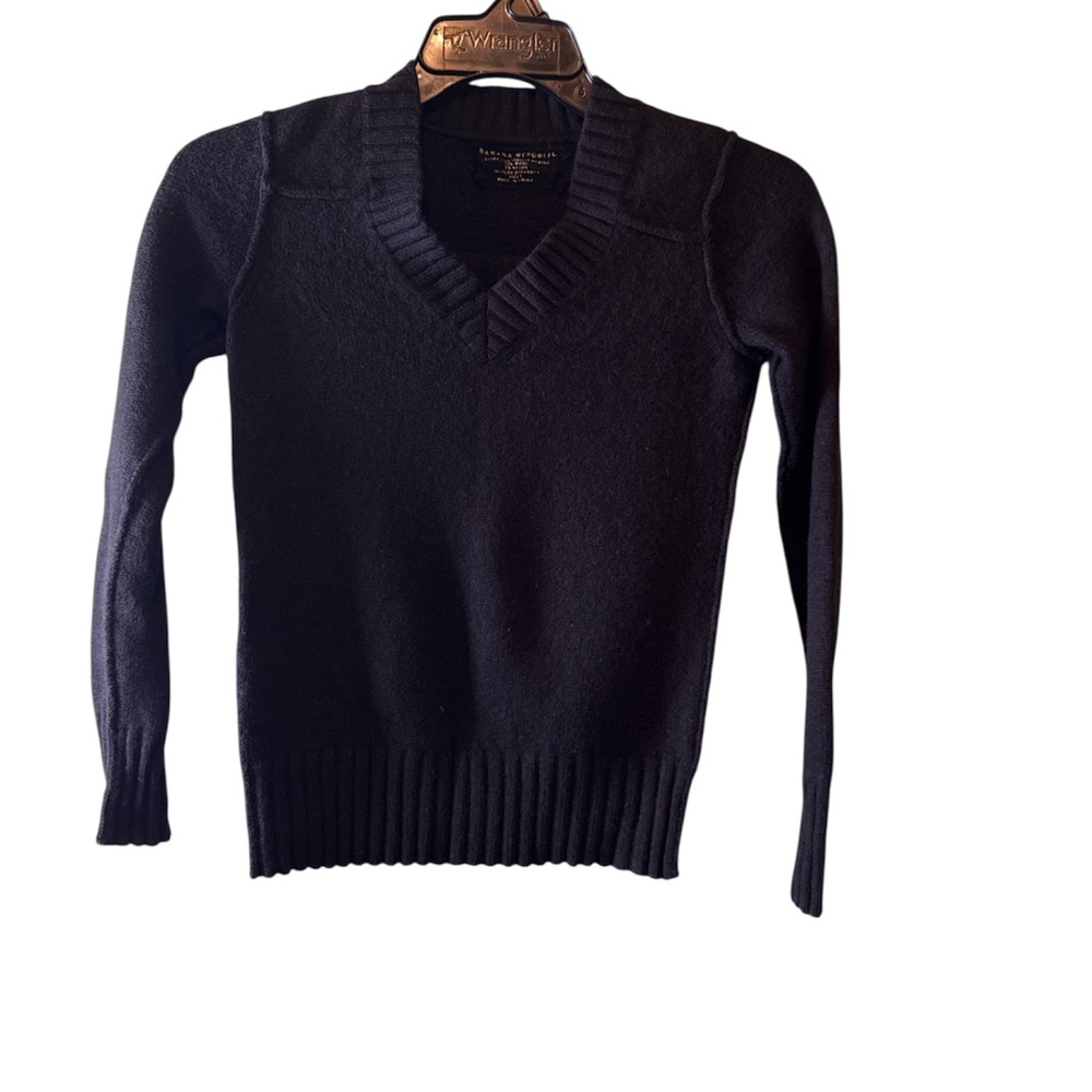 Banana Republic Sweater  Womens Sz Small Black VNeck Wool Blend Long Sleeve